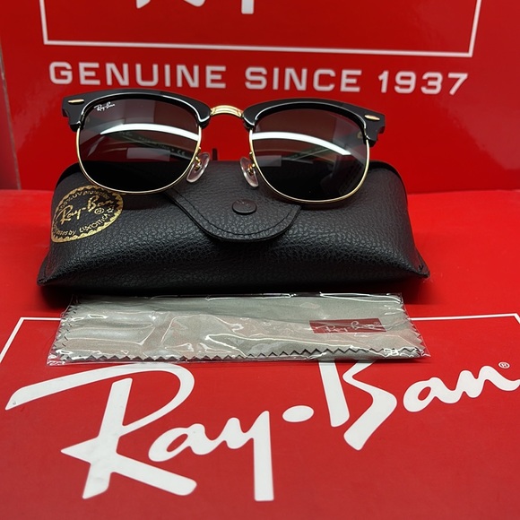 BNWT Ray-ban Club Master RB3016 Black/Gold Green Lenses sunglass - Picture 3 of 9